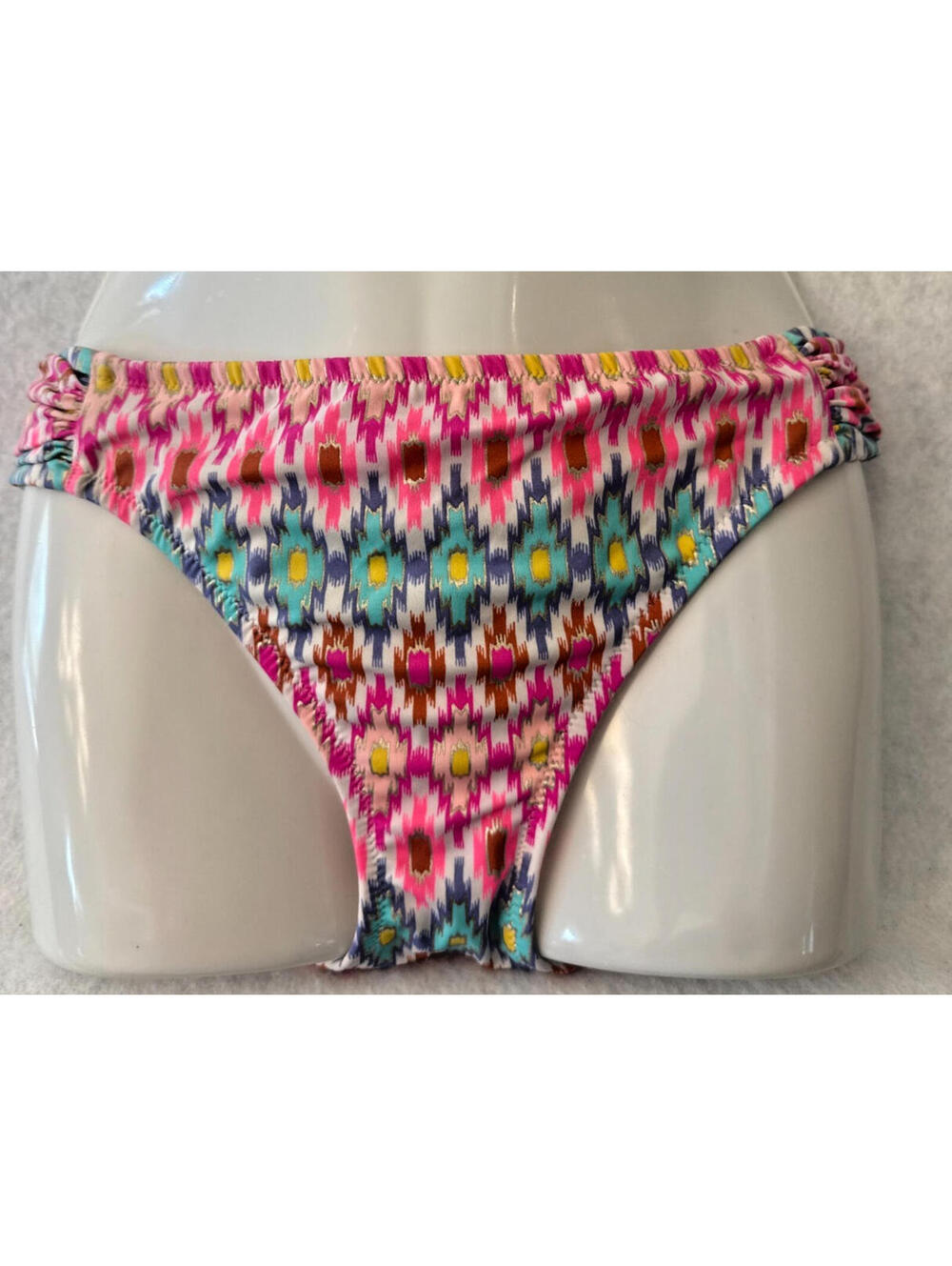 Victoria's Secret Large Knockout Bikini Bottom Pink‎ Tribal Swim Ruched Side